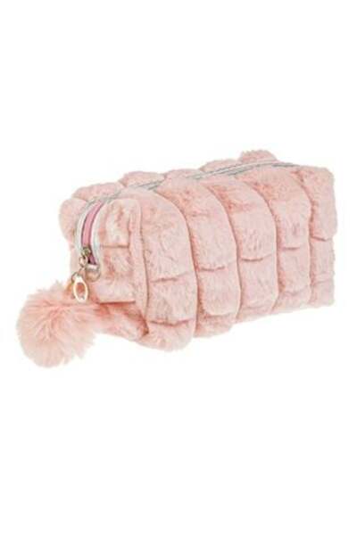 OEM Pink Faux Fur Makeup Bag with Pom Pom