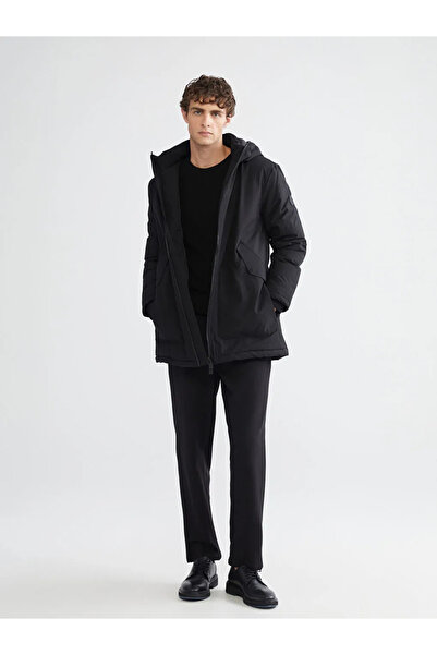 LC Waikiki Men's Black Standard Fit Hooded Coat