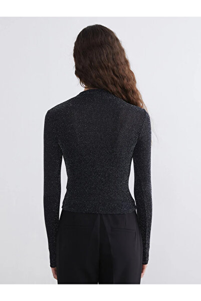 LC Waikiki Black Mock Neck Shiny Look Blouse