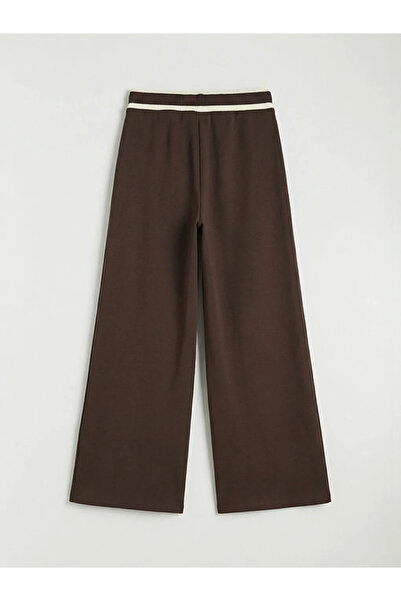 LC Waikiki Καφέ Γυναικείο Πλισέ Παντελόνι με Φαρδιά Μπατζάκια και Ελαστική Μέση