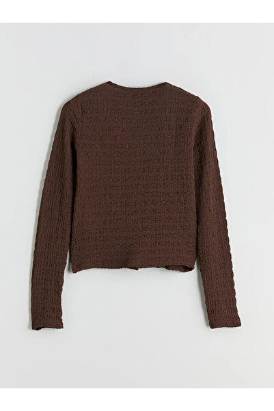 LC Waikiki Brown Crew Neck Textured Women's Cardigan