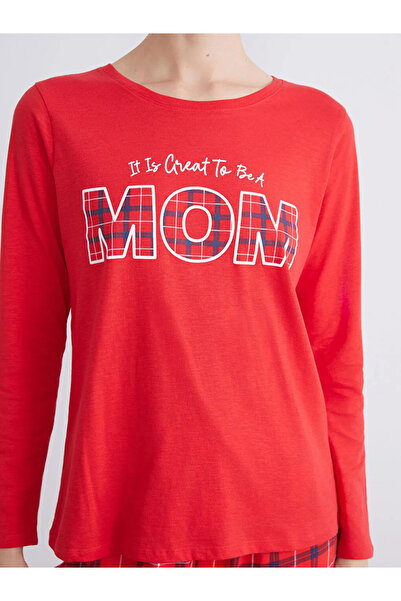 LC Waikiki Дамски пижамен комплект с червен принт на велосипед на деколтето