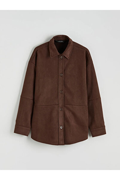 LC Waikiki Brown Oversized Women's Suede Look Shirt