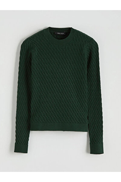 LC Waikiki Green Crew Neck Self-Patterned Women's Knitwear Sweater