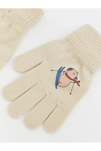 LC Waikiki Beige embroidered children's knitted gloves