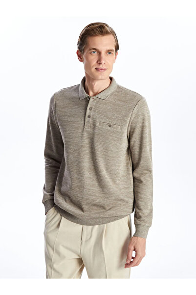 LC Waikiki Beige Polo Neck Long Sleeve Men's Sweatshirt