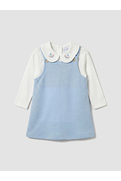 LC Waikiki Blue Embroidered Baby Girl Salopet Dress and Blouse