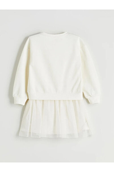 LC Waikiki Rochie tutu pentru fete, ecru, cu guler tip bicicletă și aplicații...