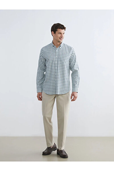 LC Waikiki Green Regular Fit Plaid Gabardine Men's Shirt