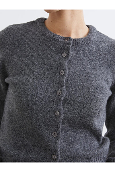 LC Waikiki Gray Crew Neck Women's Knitwear Cardigan