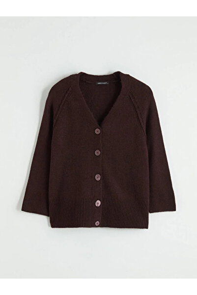 LC Waikiki Burgundy V-Neck Women's Knitwear Cardigan