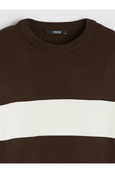 LC Waikiki Brown Crew Neck Striped Men's Knitwear Sweater