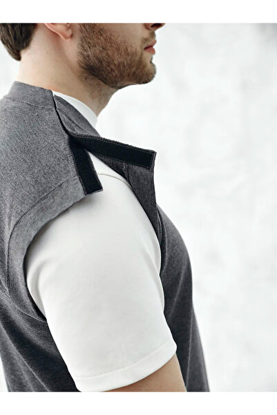 LC Waikiki Gray Easy-To-Wear Men's Sweater with Velcro Tape on the Shoulder