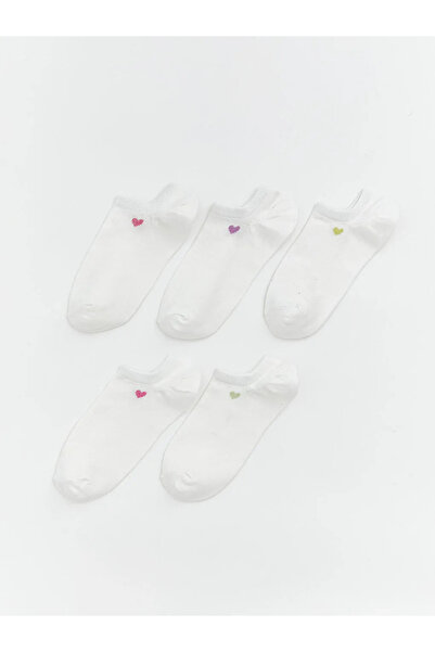 LC Waikiki White Heart Printed Women's Sneaker Socks 5-Pack