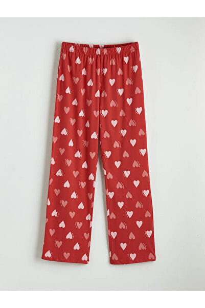 LC Waikiki Дамски комплект пижама с червена риза с яка и сърцевиден десен