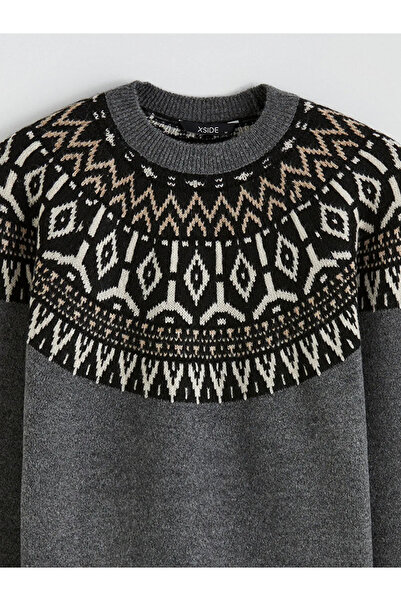 LC Waikiki Anthracite bicycle collar patterned men's knit sweater