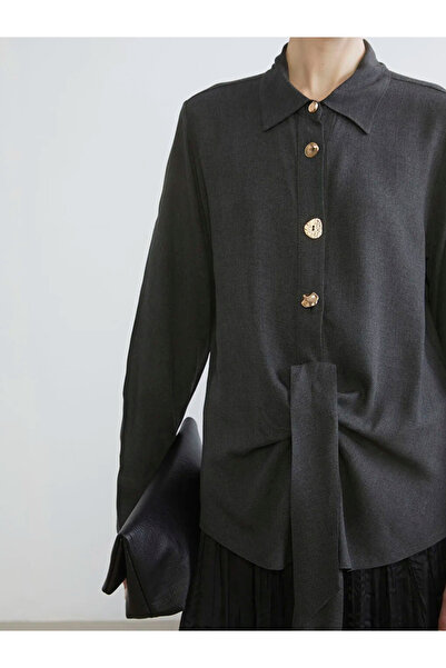 LC Waikiki Gray Regular Fit Tie-Up Women's Shirt