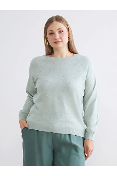 LC Waikiki Green Crew Neck Floral Women's Knitwear Sweater