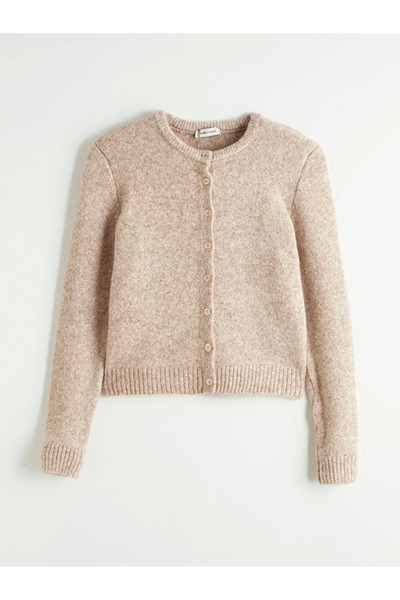 LC Waikiki Brown Crew Neck Wool Blend Women's Knitwear Cardigan