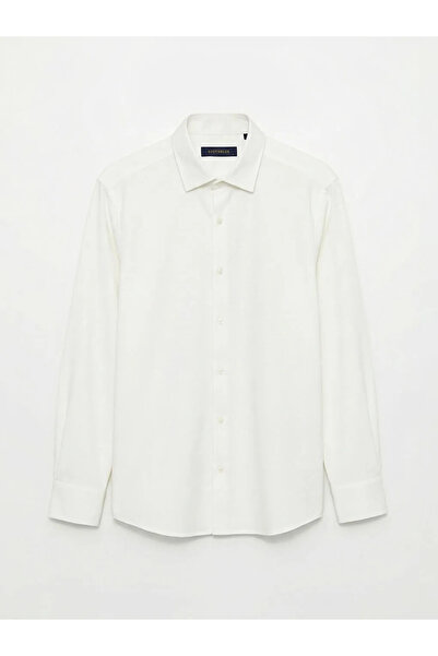 LC Waikiki Ecru Slim Fit Long Sleeve Men's Textured Shirt