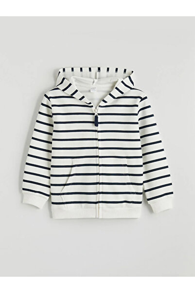 LC Waikiki Екру качулато раирано момчешко суитшърт с цип