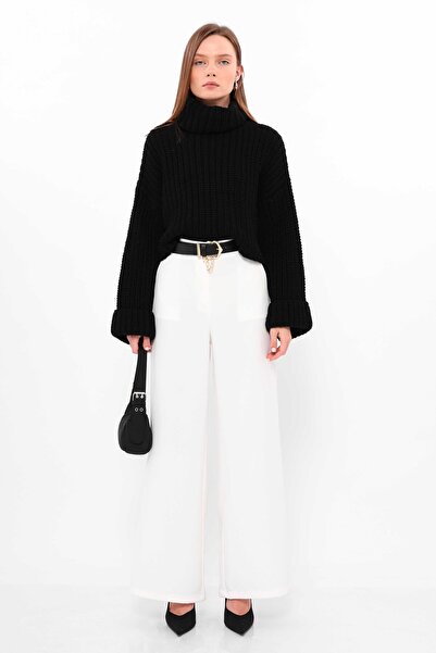 MYA بنطلون بالازو عالي الخصر بحزام نسائي