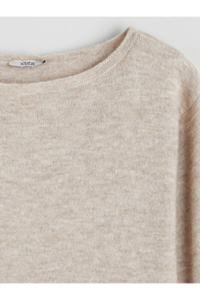 LC Waikiki Pulover tricotat de damă supradimensionat, bej, cu gât barcă