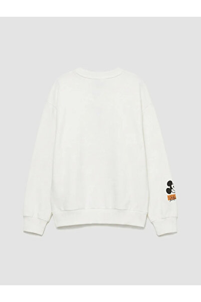 LC Waikiki Ekruska Mickey Mouse Štampano Debeli džemper za devojčice