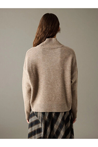 LC Waikiki Pulover de damă oversize cu jumătate de gât tricotat bej