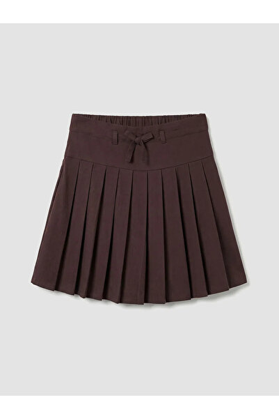 LC Waikiki Kahverengi Pileli Kız Çocuk Şort Etek
