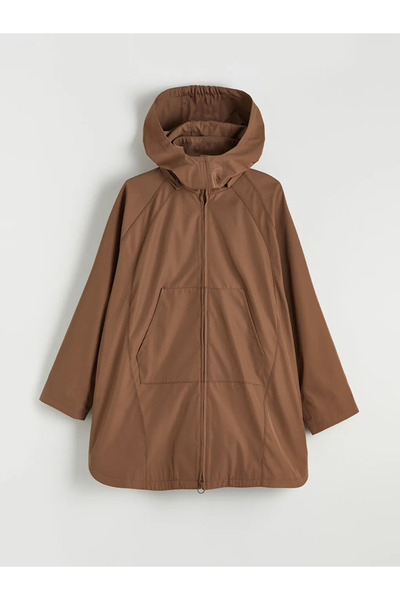 LC Waikiki Brown Easy-To-Wear Women's Raincoat with Velcro Fastening on the S...