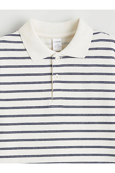 LC Waikiki Μπεζ μπλουζάκι με γιακά πόλο και ρίγες για αγόρια