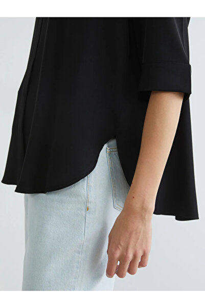 LC Waikiki Black Shirt Collar Satin Blouse