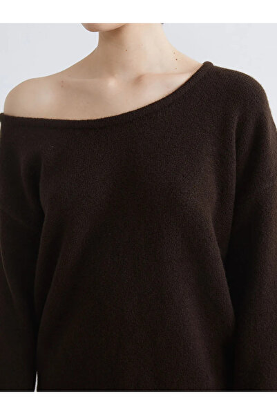 LC Waikiki Pulover tricotat pentru femei supradimensionat cu gât barca maro