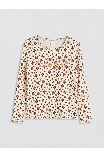 LC Waikiki Екру велосипедна блуза с принт на момичешка блуза