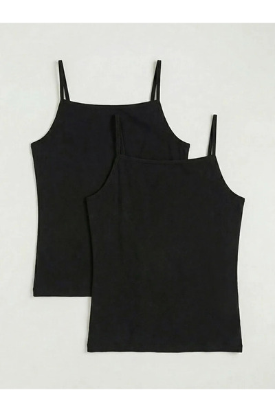 LC Waikiki Черна тениска с квадратна яка за момичета, 2 броя