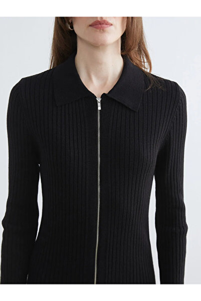 LC Waikiki Black Polo Neck Ribbed Knitwear Dress