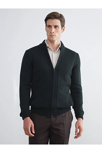 LC Waikiki Green Standard Fit Stand Collar Men's Knitwear Cardigan