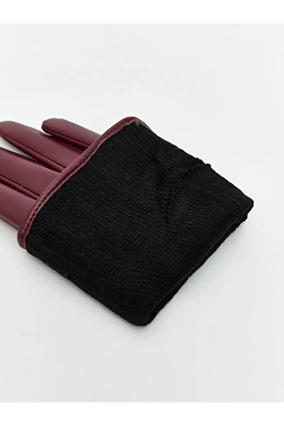 LC Waikiki Burgundy Leather Look Women's Gloves