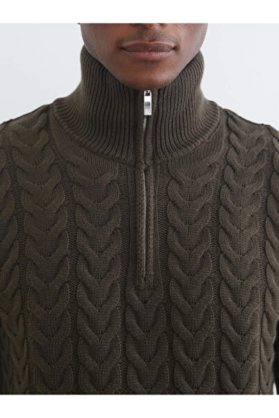 LC Waikiki Khaki Stand Collar Men's Knitwear Sweater