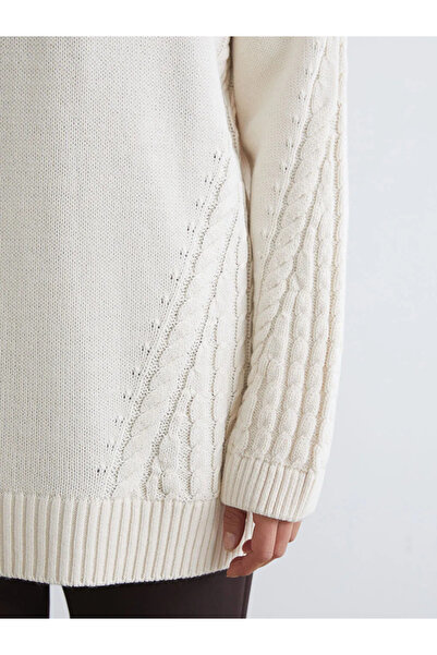 LC Waikiki Ecru Crew Neck Self Patterned Women's Knitwear Tunic