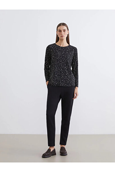 LC Waikiki Black Crew Neck Patterned Blouse