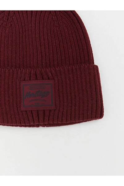 LC Waikiki Burgundy Label Embroidered Men's Knitwear Beanie