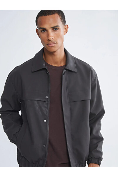 LC Waikiki Brown Comfortable Fit Shirt Collar Men's Leather-Look Coat