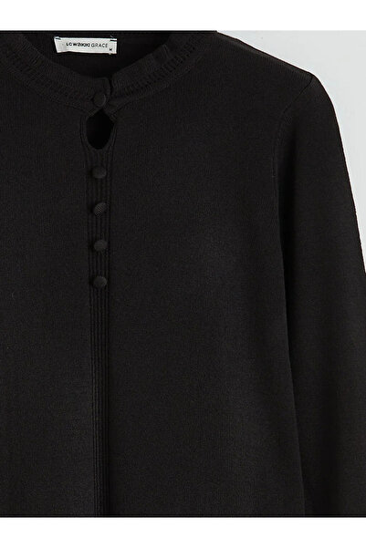 LC Waikiki Pulover tricotat pentru femei, negru, cu guler înalt și volane