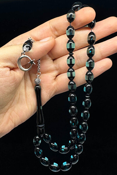 Fabula Silver Ay Yıldız Püsküllü Erkek Hediye Toz Kehribar Tesbih