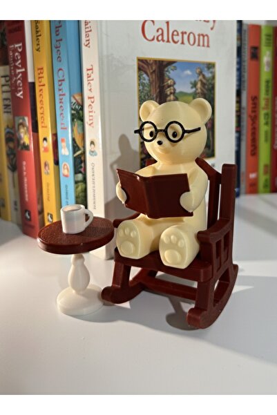 4 Family Kitap Okuyan Gözlüklü Ayıcık Ve Kahve Sehpası Seti - Sallanan Sandal...