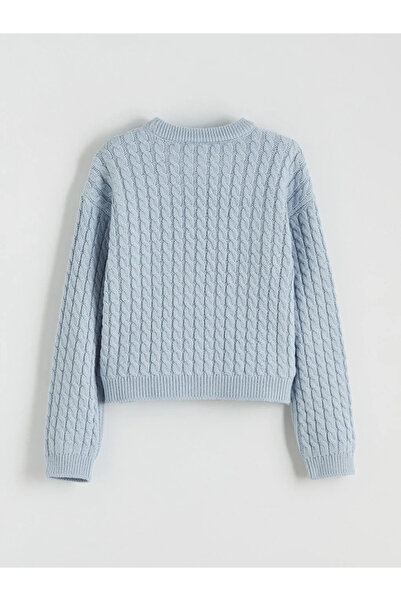 LC Waikiki Pulover tricotat pentru fete, cu model împletit, albastru