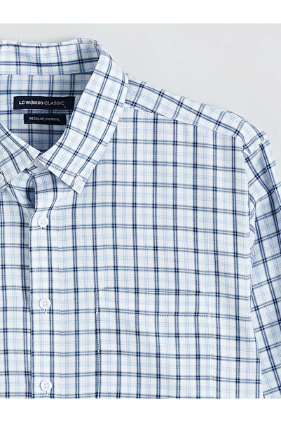 LC Waikiki Blue Regular Fit Plaid Gabardine Men's Shirt