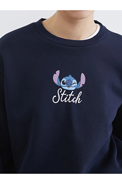 LC Waikiki Navy Blue Stitch Printed Oversized Women's Thick Sweatshirt